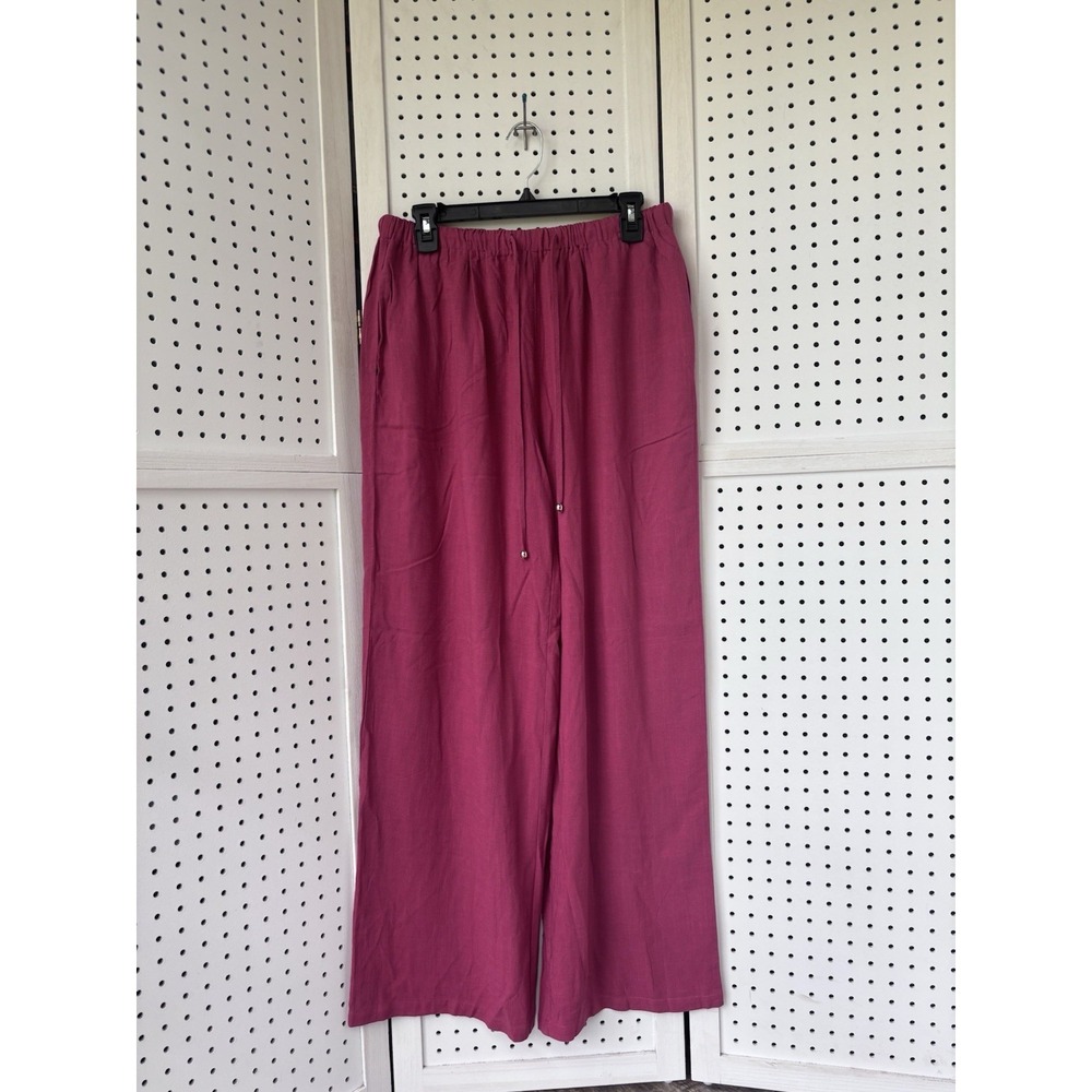 Lillusory‎ Wide Leg Linen Blend Pants Pull On Women's Lg Palazzo Boho Flowy
